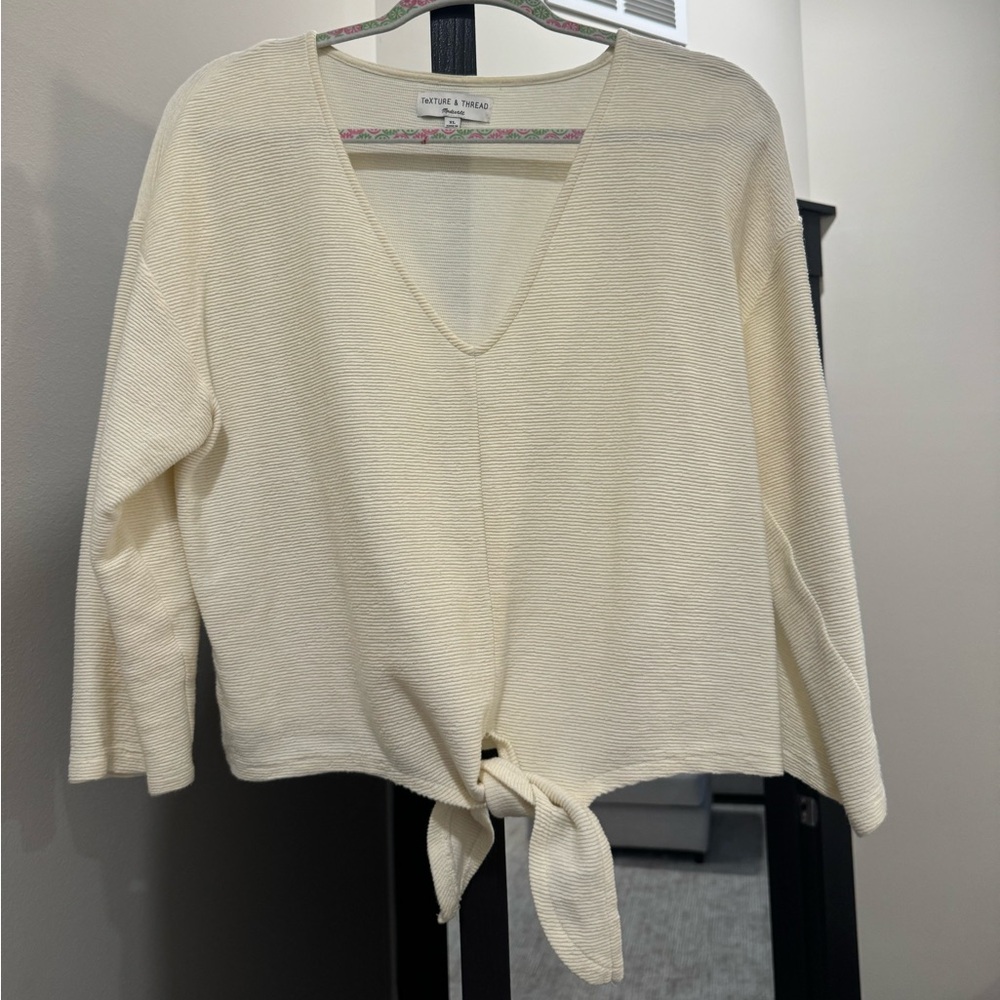 Madewell Cream V-Neck Tie-Front Sweater